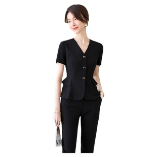诗璐雅夏季时尚收腰西服套装女小个子短袖轻职场高端职业女装气质