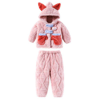 女童三层夹棉睡衣套装冬季2025新