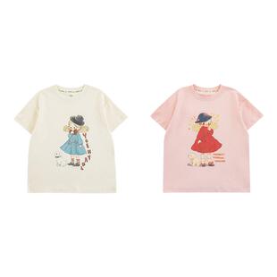 幼悠 女童童话女孩印花T恤夏季双面清爽透气不闷罗纹圆领休闲短袖