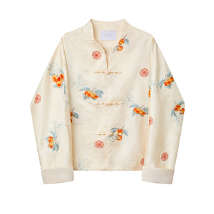 如意连云【凌霜】春新款提花刺绣缎面短外套女新中式国风盘扣上衣