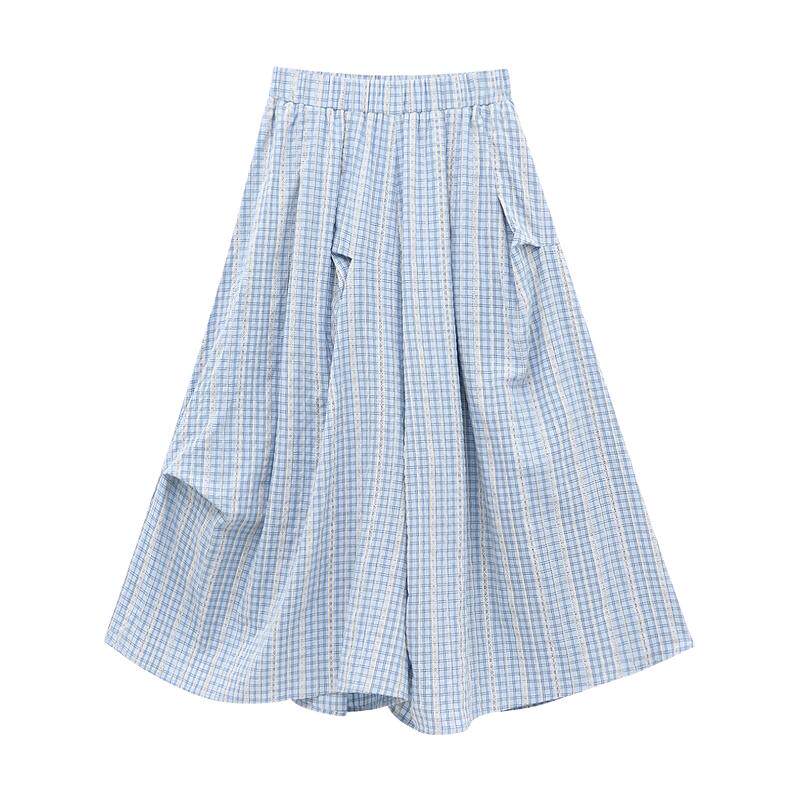 Basic House百家好A字廓形格子不规则裙裤七分休闲裤女宽松阔腿裤