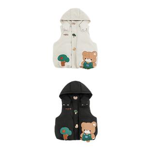 幼悠男童2025新款卡通小熊连帽棉服马甲冬季时尚轻盈保暖儿童冬装