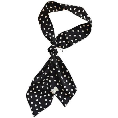 赫本风波点黑色丝巾双面长条领巾