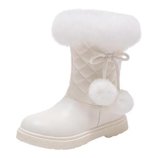 女童靴子秋冬新款韩版雪地靴中大童公主皮靴加绒加厚儿童大棉靴潮