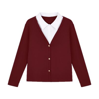 翻领假两件长袖t恤女春秋上衣