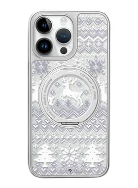 白色小鹿适用iPhone17Promax手机壳新款苹果16Pro磁吸带支架保护套Qo1支点秋冬简约ip15高级闪粉奢华13pm全包
