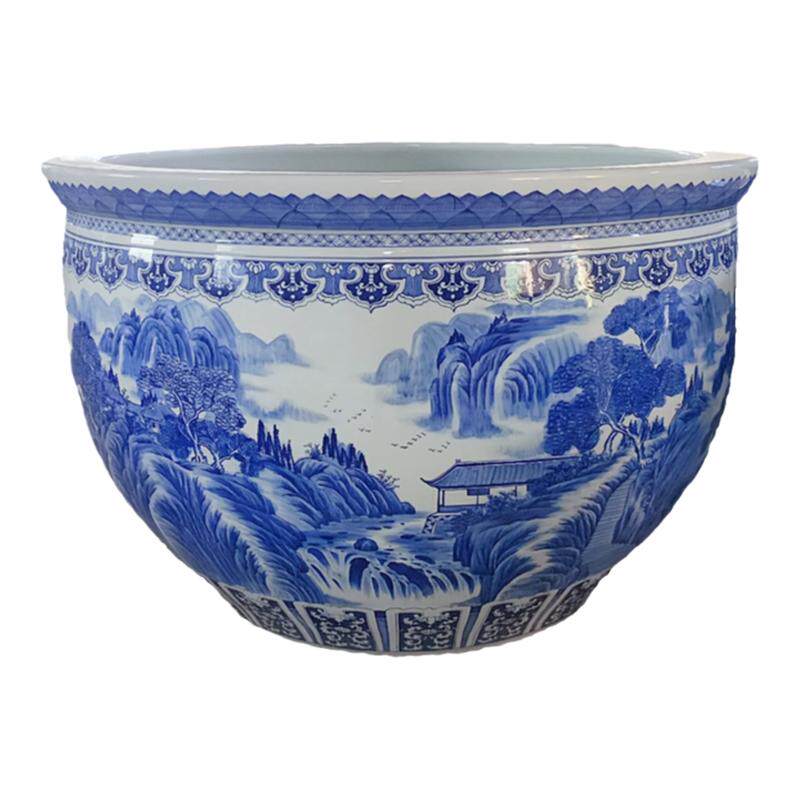 手绘青花山水陶瓷大缸厂家直销