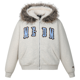 MEDM 马毛贴布座山雕连帽卫衣棉服美式休闲男女保暖毛领棉衣秋冬