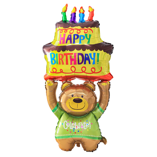 举蛋糕小熊铝膜气球生日布置装饰宝宝满月儿童派对聚会装扮气球