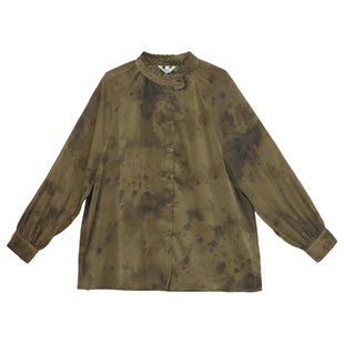 it'real瑞尔冬季新款复古国风晕染印花休闲长袖衬衫上衣女装