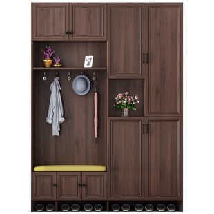 鞋柜家用门口挂衣柜一体可坐门厅柜衣帽柜进门多功能玄关柜7N-213