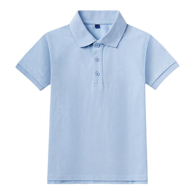 儿童POLO衫男女童蓝色T恤小学生校服白色薄款夏季条纹领翻领短袖