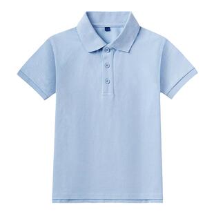 儿童POLO衫男女童蓝色T恤小学生校服白色薄款夏季条纹领翻领短袖