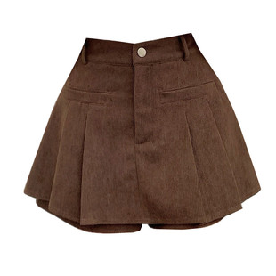 复古假两件灯芯绒百褶裙裤女秋冬季大码高腰小个子显瘦a字短裙裤