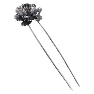 入梦阁楼原创手作s925纯银u型牡丹花发簪子999足银盘发钗古风头饰