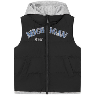 暇步士童装男童棉马甲冬新款中大童加厚连帽坎肩儿童休闲保暖背心