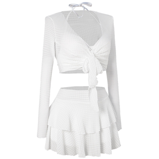 泳衣女小个子女款泡温泉遮肉分体三件套白色2024新款爆款海边度假