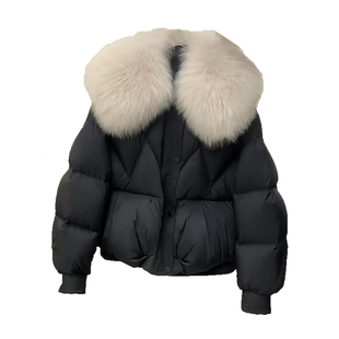 黑色短款毛领羽绒服女冬季天2025年新款时尚洋气高级感小众设计感