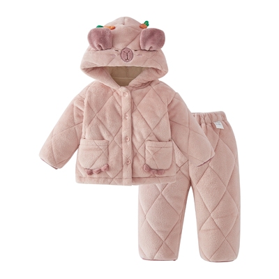 [远红外锁温]女童家居服男童加绒两件套夹棉加厚睡衣儿童秋冬套装