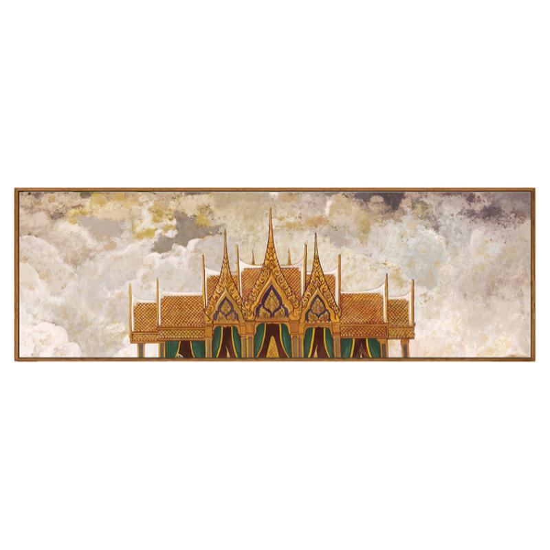 东南亚风泰式客厅寺庙建筑装饰画