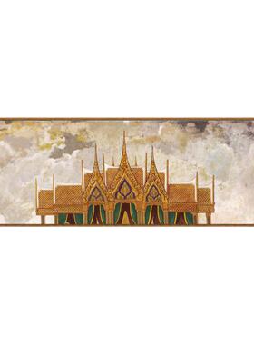 东南亚风泰式客厅寺庙建筑装饰画