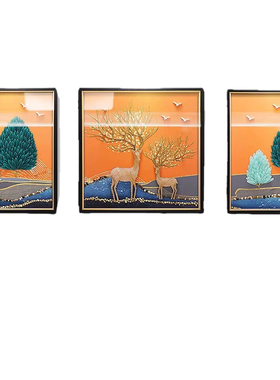 新款客厅装饰画手工立体实物马三联画沙发背景墙挂画高档大气壁画