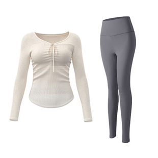 免穿bra长袖瑜伽服套装女带胸垫修身高级感透气网纱健身运动上衣