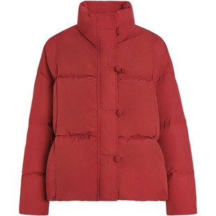 QS秸熙2025冬季新款复古轻国风纯色羽绒服手工盘扣保暖立领短外套