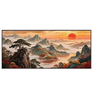 旭日东升5d方钻钻石画2026新款客厅山水风景贴点满钻十字绣迎客松