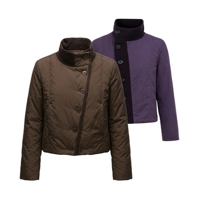 NATURAY NR 立领紫咖双面正反两穿短款修身棉服外套Padded Jacket
