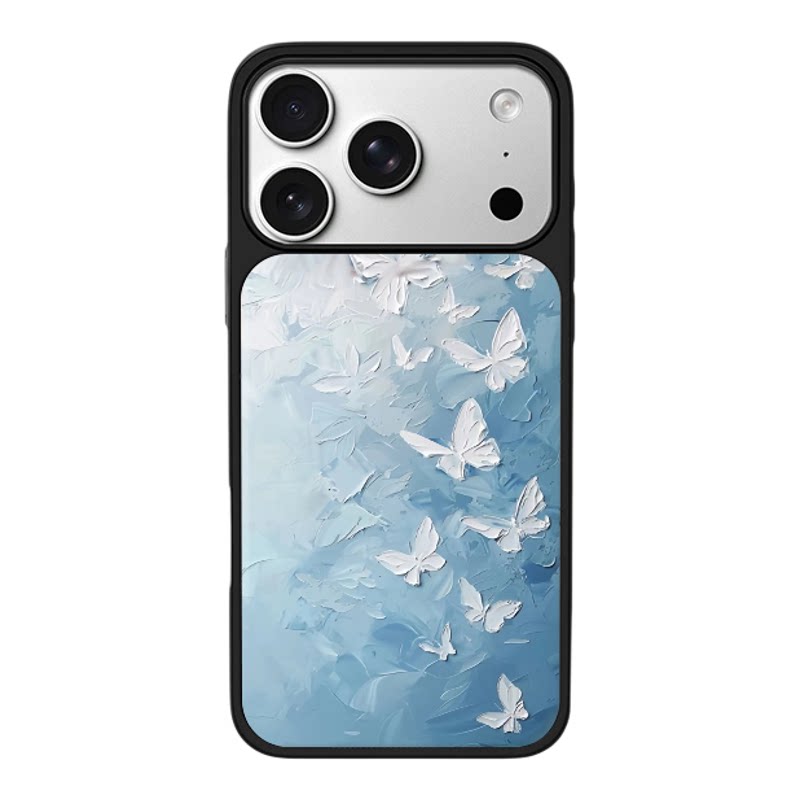 涂鸦手绘蝴蝶创意适用苹果17promax新款手机壳iPhone air/16pro/15plus14玻璃13pro小众手机套12男女冰感肤感