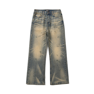 WENFENG LI 14OZ泥黄水洗做旧美国康龙CONE宽松直筒A字牛仔裤牛王