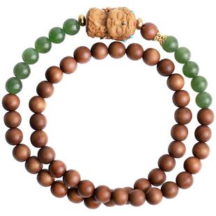 心斋堂【绿度母】老山檀手串和田碧玉手链女檀木佛珠木质文玩双圈