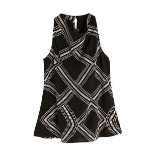 挂脖印花苎麻背心上衣女夏法式老钱风设计感小众时尚荡领无袖衬衫