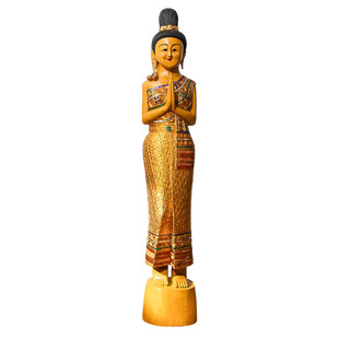 泰国迎宾门童东南亚风格木雕人偶泰式餐厅门口装饰品佛像落地摆件