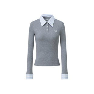 CLIMAX VISION知识分子天丝罗纹弹力修身衬衫领假两件POLO长袖T恤