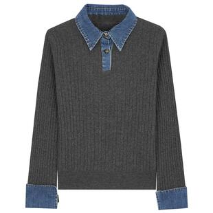 Mind Bridge【绵羊毛】2025年冬女士牛仔拼接针织衫打底羊毛衫