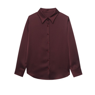 智性通勤风 高级慵懒休闲宽松垂感缎面法式气质衬衫