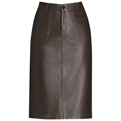 秋冬时尚女士PU皮包臀中长半身裙