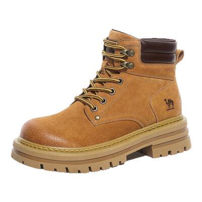 骆驼女鞋大黄靴真皮休闲百搭短靴加绒可选户外厚底工装马丁靴子男