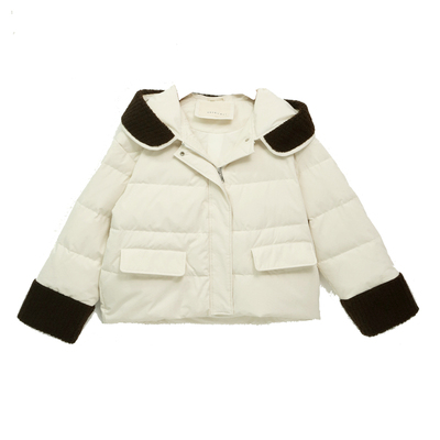 古木夕羊90白鸭绒羽绒服女冬季设计感撞色翻领短款外套