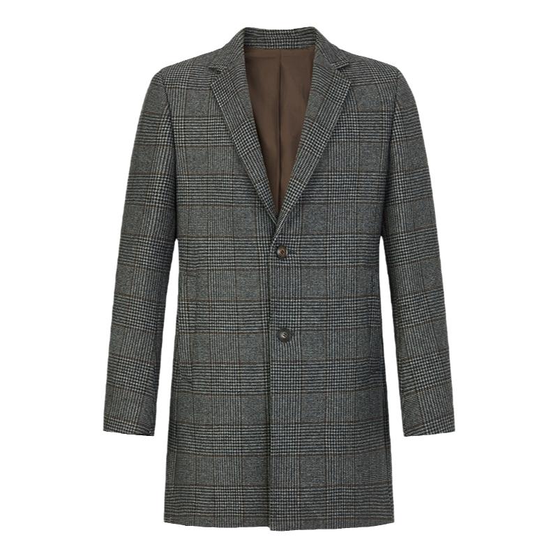 德鲨秋季新款羊毛呢大衣男青年时尚中长款休闲男装外套