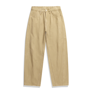 美式高街卡其色弯刀牛仔裤男宽松直筒休闲裤2026新款潮牌工装裤子