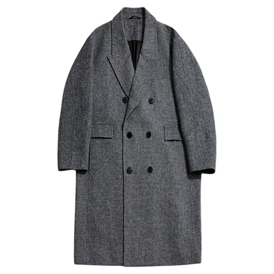 【直播专属】海上公路鲨鱼纹戗驳领毛呢大衣男士高级感长款外套