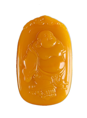 和田玉黄玉弥勒佛玉佛手把件