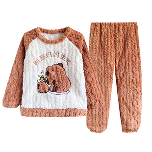 儿童睡衣女款2025新款冬天加厚超火女孩珊瑚绒女童宝宝春秋家居服