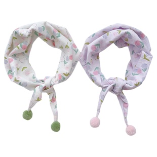 软软糯糯可爱郁金香儿童大人学生三角巾丝巾双层棉装饰小领巾护颈