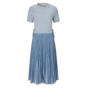 VGRASS维格娜丝春秋季新款仿手钩云肩针织连衣裙经典假两件裙子女