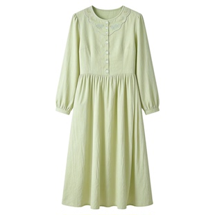 纻衣文艺刺绣提花气质中长款连衣裙女2026春装新品温婉设计感裙子