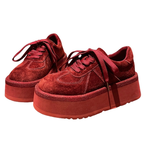 2025新款真皮厚底松糕小个子6cm增高休闲鞋大头面包鞋超高跟女鞋